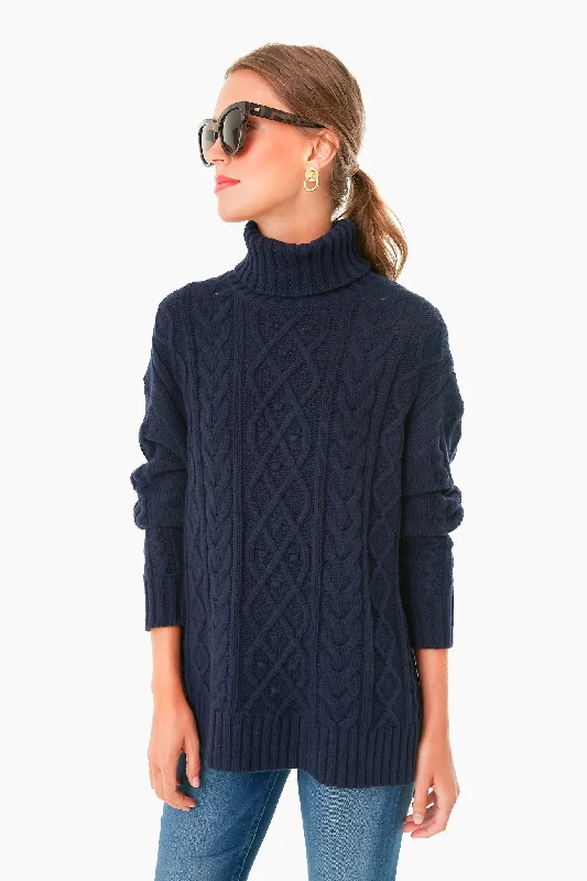 Personalized Clothing Navy Fitzgerald Cableknit Sweater