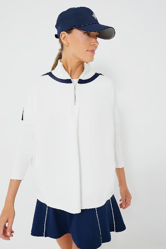 Exquisite Craftsmanship White and Navy Amelie Quarter Zip