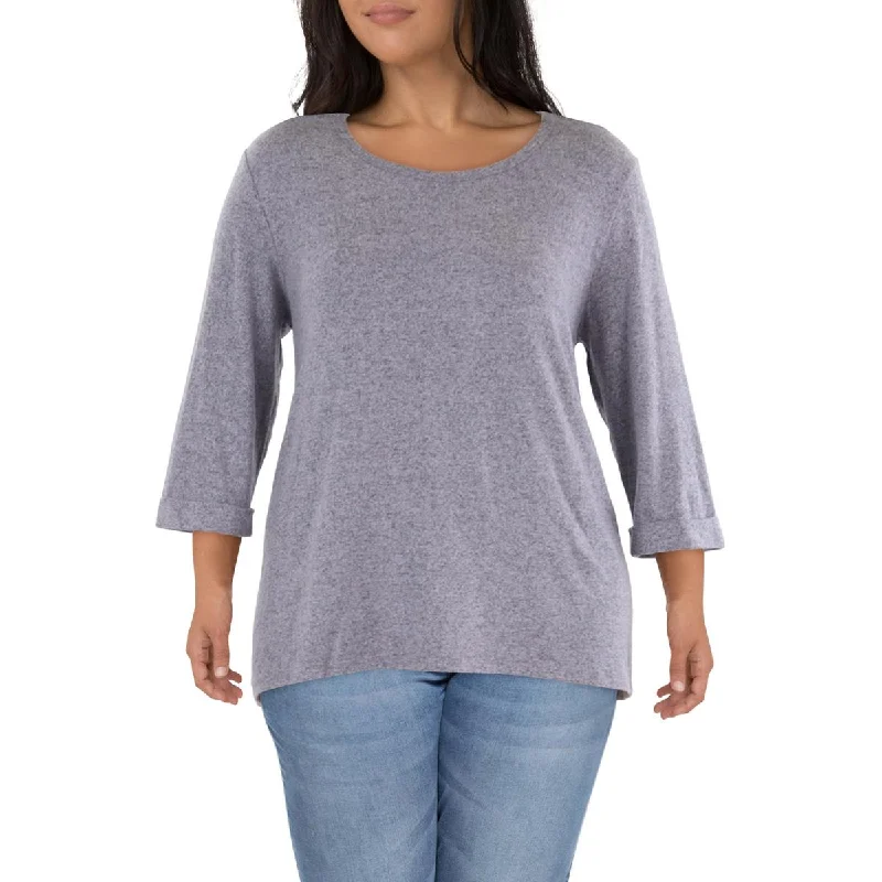 Soft Textures Coin 1804 Womens Plus Crewneck Cuff Sleeve Pullover Sweater