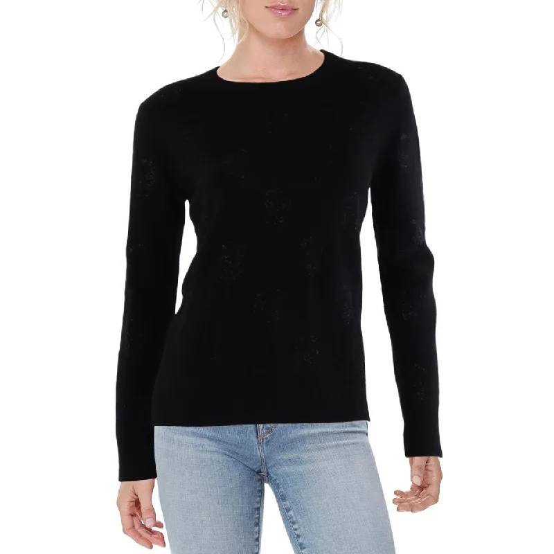 Slightly Flared Design Chelsea & Theodore Womens Skull Cashmere Embellished Pullover Sweater