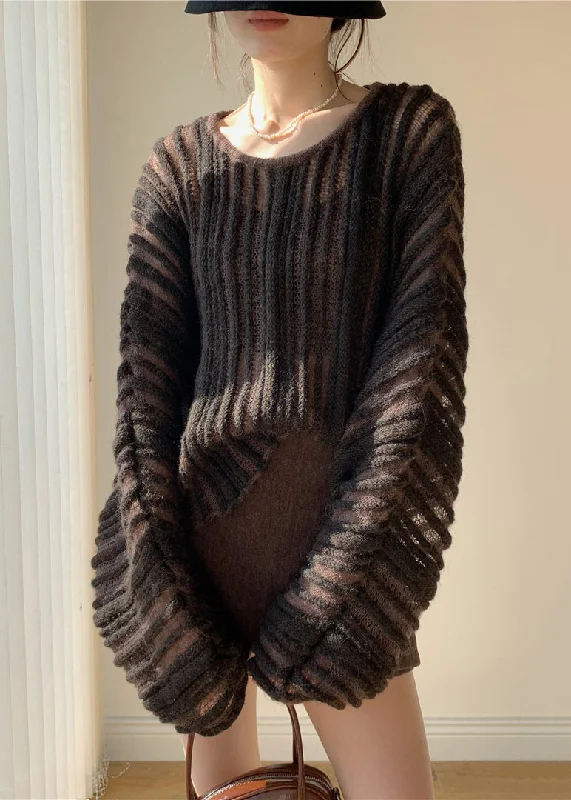 Modern Tailoring Brown Cozy Knit Pullover Sweaters O Neck Winter
