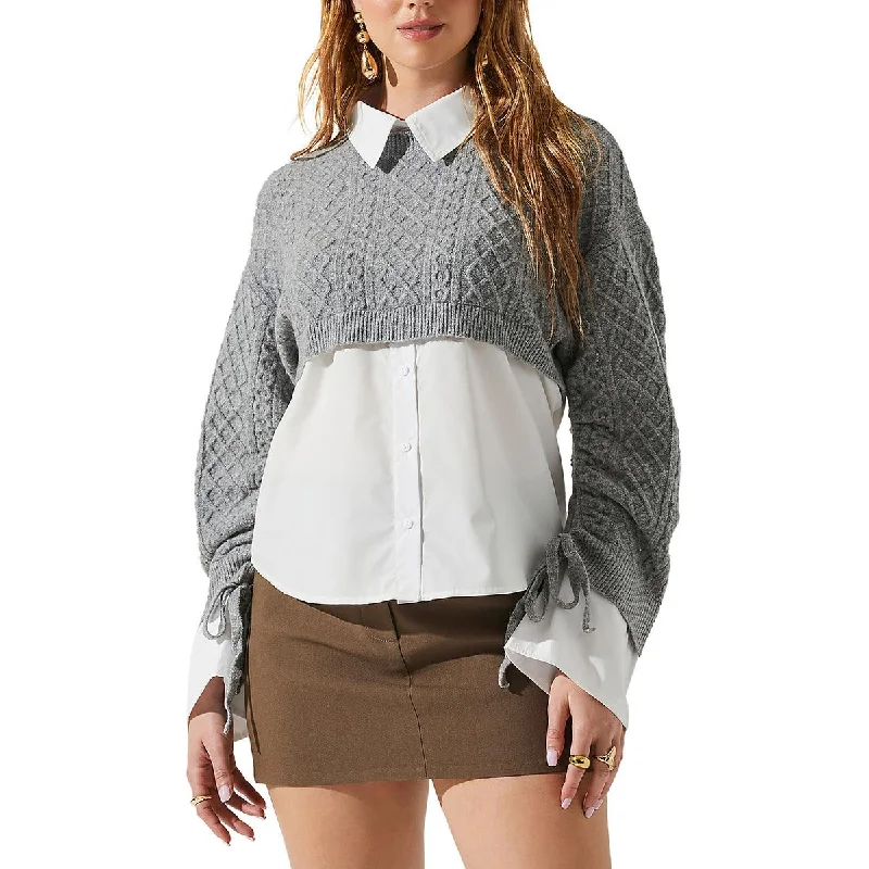 Outdoor Trend ASTR the Label Womens Carol Cable Knit Mixed Media Pullover Sweater