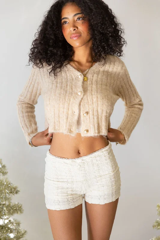 Modern City Pearl Button Ribbed Knit Cardigan