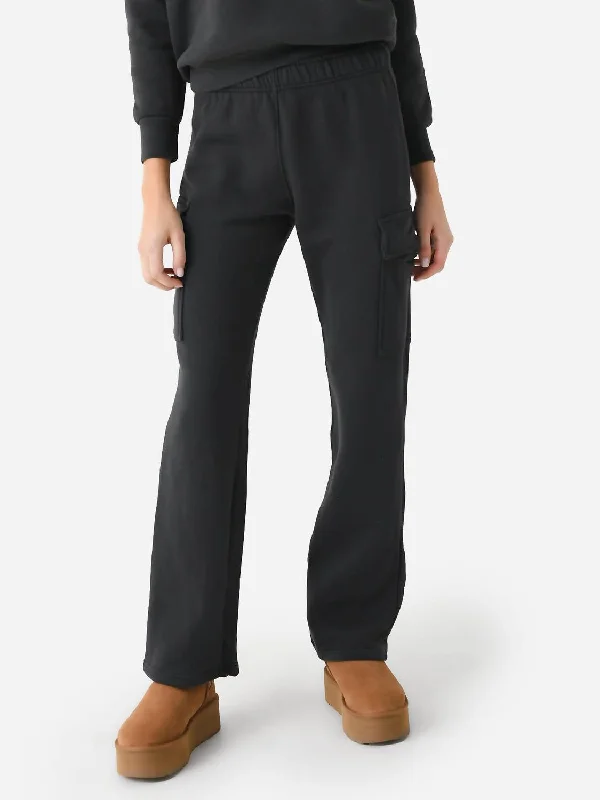 Exquisite Embroidery Kelly Fleece Cargo Pant In Vintage Black