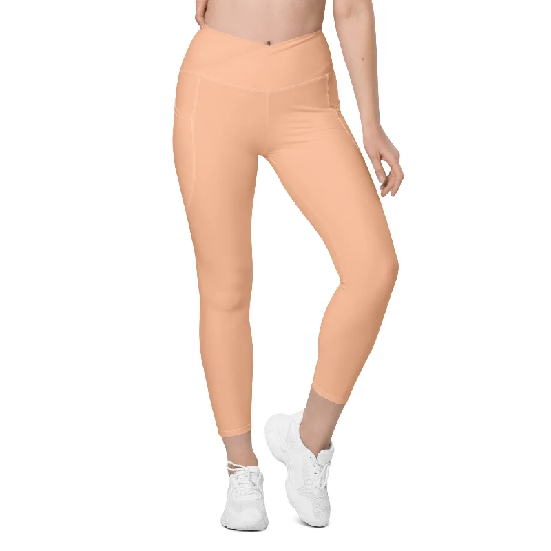 Fashionable Items Peach Fuzz Crossover Leggings With Pockets