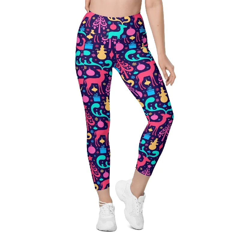 Refreshing Design Colorful Christmas Leggings With Pockets