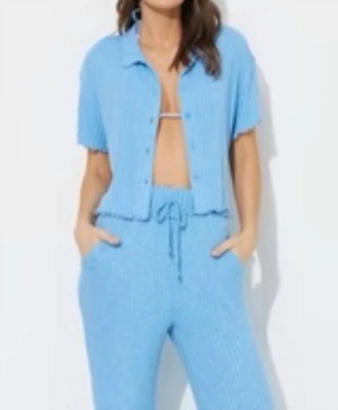 Creative Prints Lettuce Edge Rib Pant In Blue