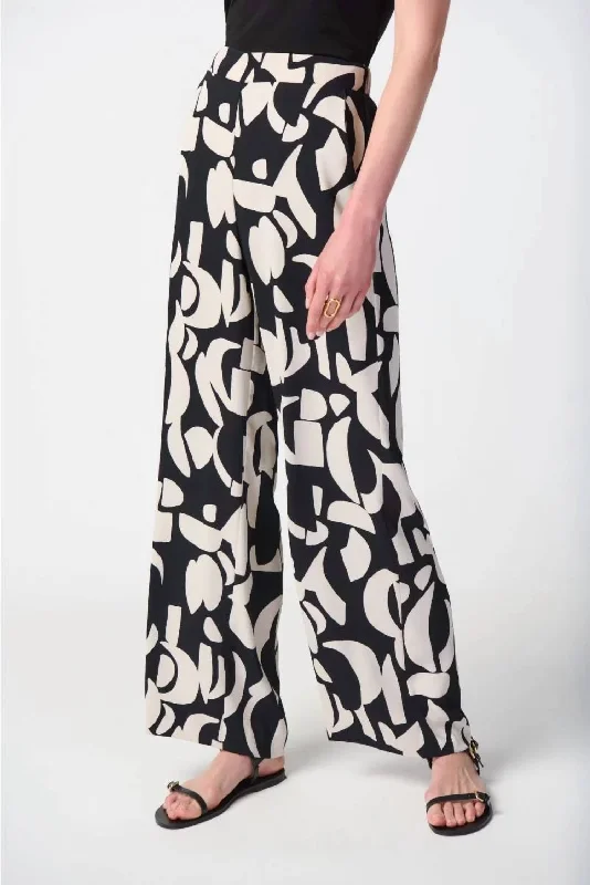 Fashionable Inner Wear Abstract Print Wide-Leg Pants In Black/moonstone