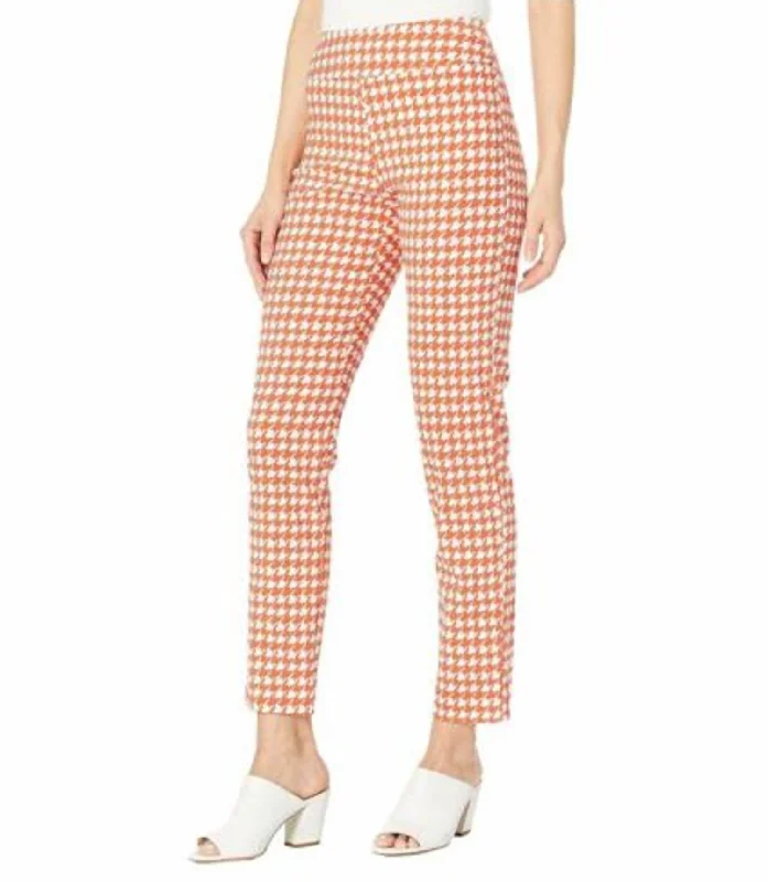 Exquisite Design Houndstooth Pull On Pant In Tangerine/white