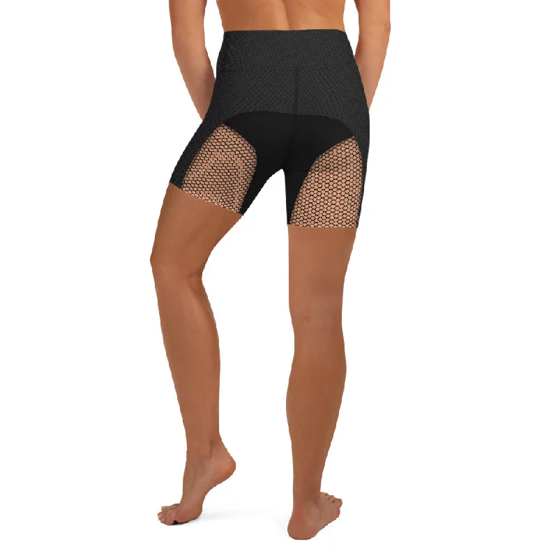 Minimal Style Pin Up Mesh Print Yoga Shorts
