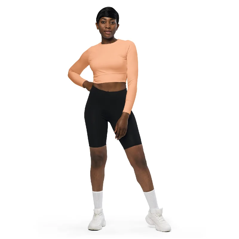 Celebrity Style Peach Fuzz Recycled Long-sleeve Crop Top