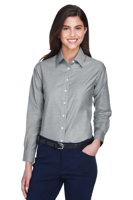 Knitted Design Harriton Womens Oxford Wrinkle Resistant Long Sleeve Button Down Shirt - Oxford Grey