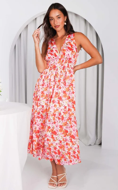 Basic Comfort Monique Sleeveless Maxi Dress - Pink Multi Floral