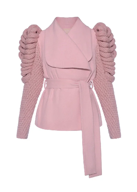 Easy-to-Wear BELTED COAT WITH KNITTED SLEEVES