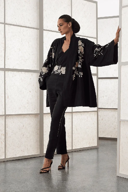 Slim Fit Couture Luxe Linen Embroidered Kimono Jacket