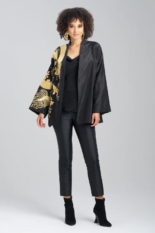 Soft Trends Couture Silk Taffeta Embroidered Dragon Coat