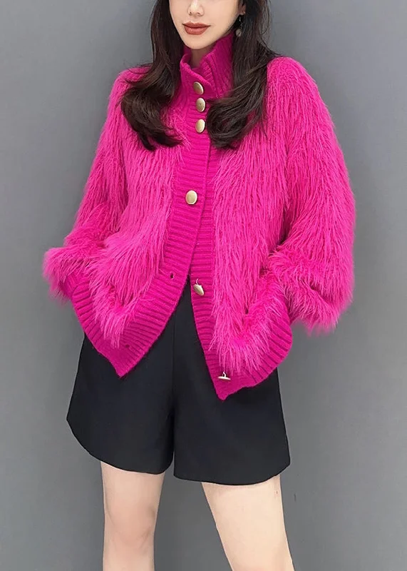 Chic Outfits French Rose Stand Collar Button Mink Hair Knitted Coats Fall