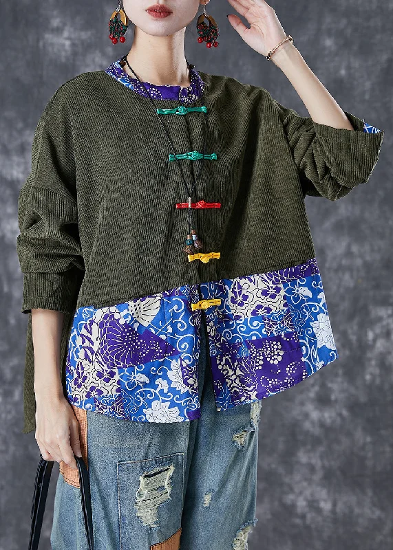 Easygoing Fashion Green Patchwork Corduroy Coats Chinese Button Fall