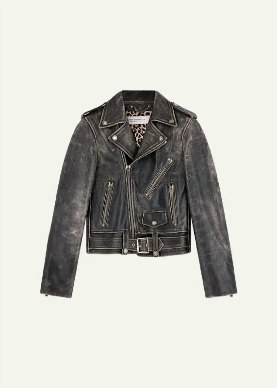 Fashion And Simplicity Women's Chiodo Jacket Distressed Bull Leather In Black