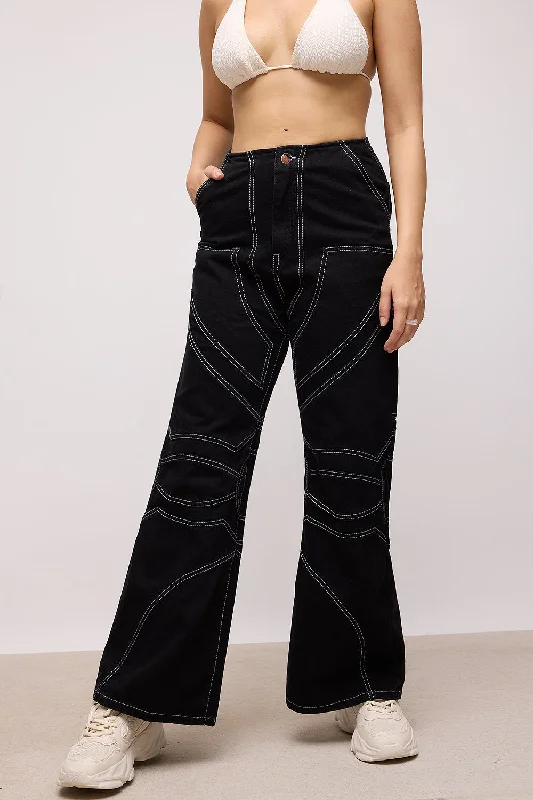 Lounge Chic Abstract Black Wide Pants