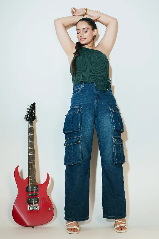 British Style Azure Blue Cargo Jeans
