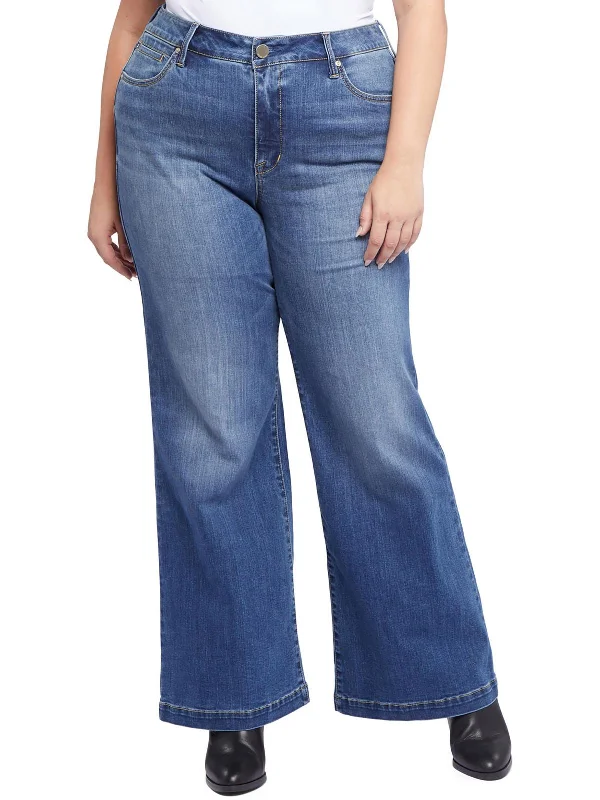 Fresh And Natural Plus Bella Womens High Rise Whisker Wash Wide Leg Jeans