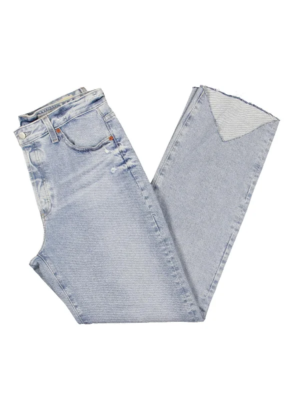 College Style Womens High Rise Light Wash Straight Leg Jeans