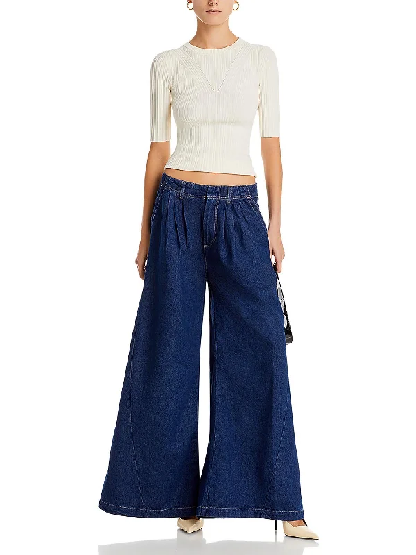 Easy Fashion Womens High Rise Pleated Wide Leg Jeans