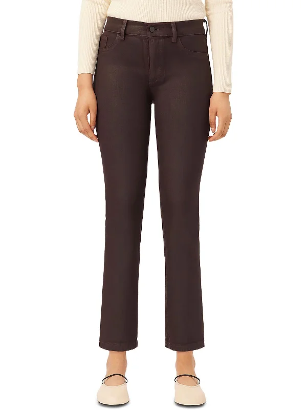 Timeless Comfort Womens Mid-Rise Coated Straight Leg Jeans