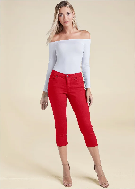 Casual Fit Cindy Capri Jeans - Red