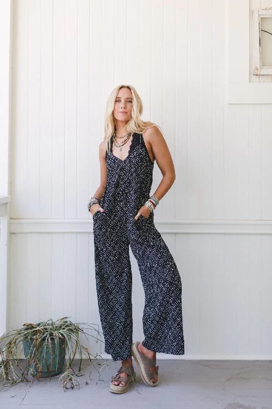 Romantic Data Annabelle Printed Jumpsuit - Black