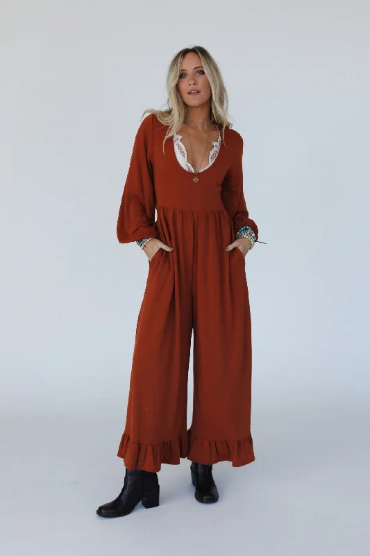 Cute Design The Nest Best Intentions Long Sleeve Jumpsuit - Rust