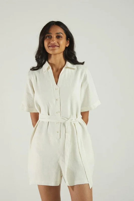 Fresh And Fashionable Barefoot in the Park Romper in Off-white