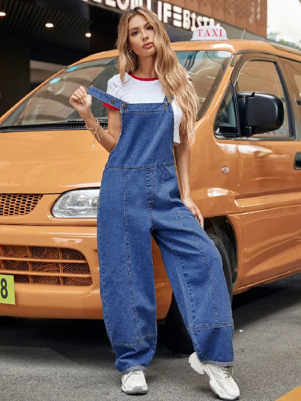 Exquisite Tailoring Wide Strap Wide Leg Denim Overalls