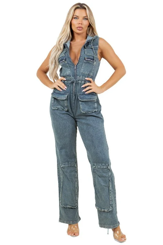 Comfortable Looks WOMEN FASHION DENIM CARGO STYLE JUMPSUIT