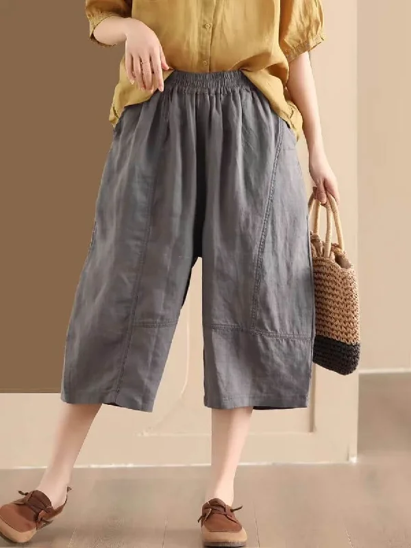 Elegant Dressing Babakud Women Summer Vintage Ramie Casual Cropped Pants