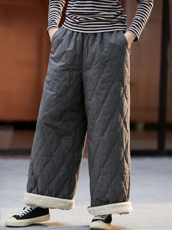 Tropical Style Babakud Women Winter Plus Size Fleece-Lined Quilted Cotton Wide- Leg Pants
