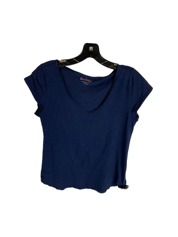 Casual And Versatile Blue Top Short Sleeve Designer Lilly Pulitzer, Size L