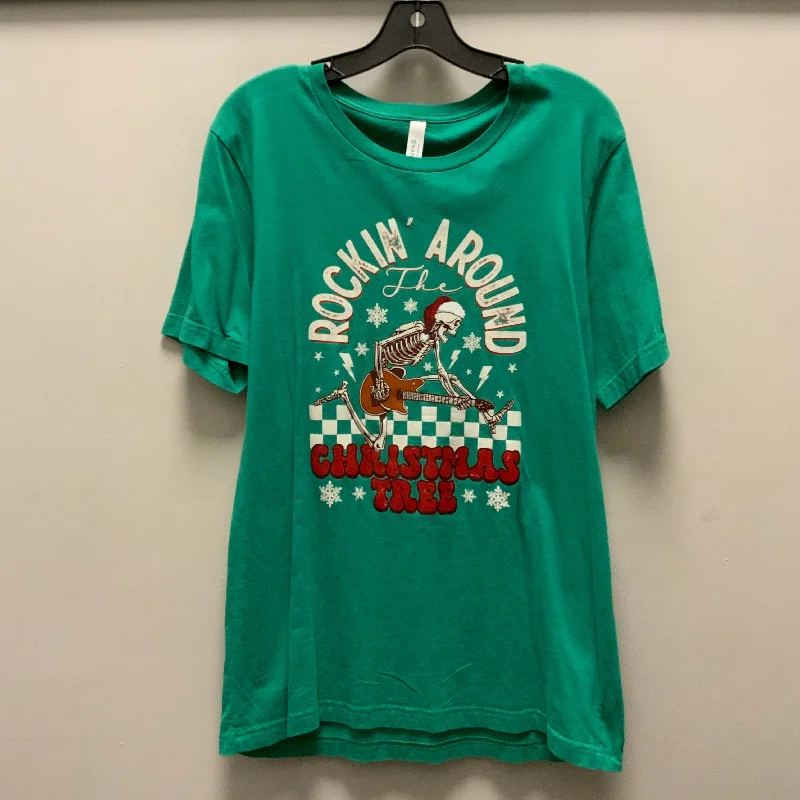 Cute Style Top Short Sleeve Basic By Bella + Canvas In Green, Size: L