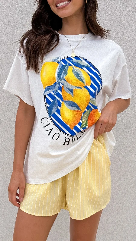 Fashion Must-have Ciao Bell Top and Shorts Set - White/Yellow