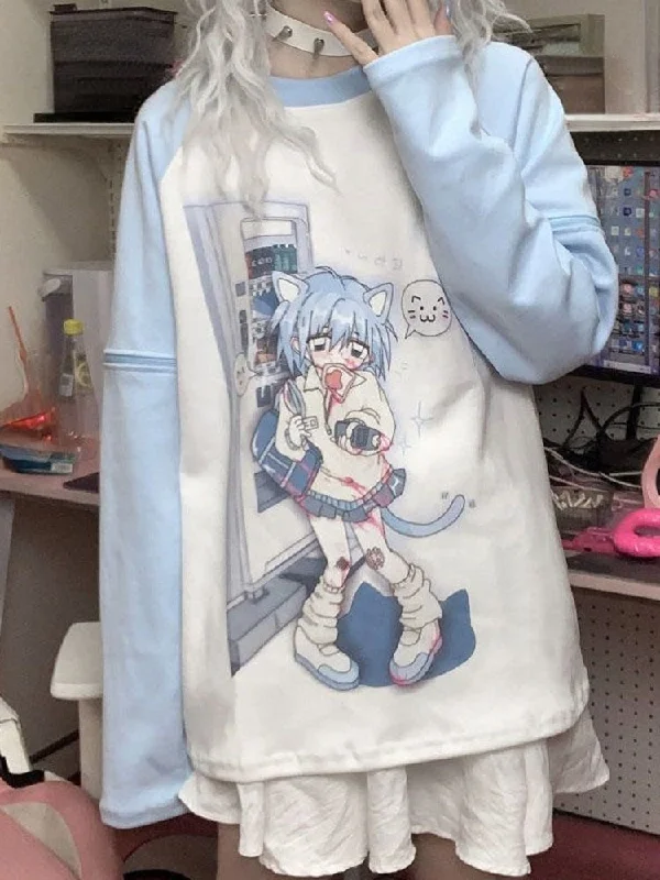 Casual Fit Wear Blue Anime Detachable Sleeve Tee