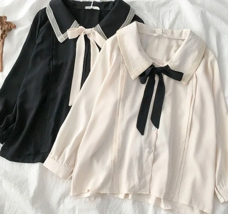 Tropical Style Classic Academia Collared Blouse
