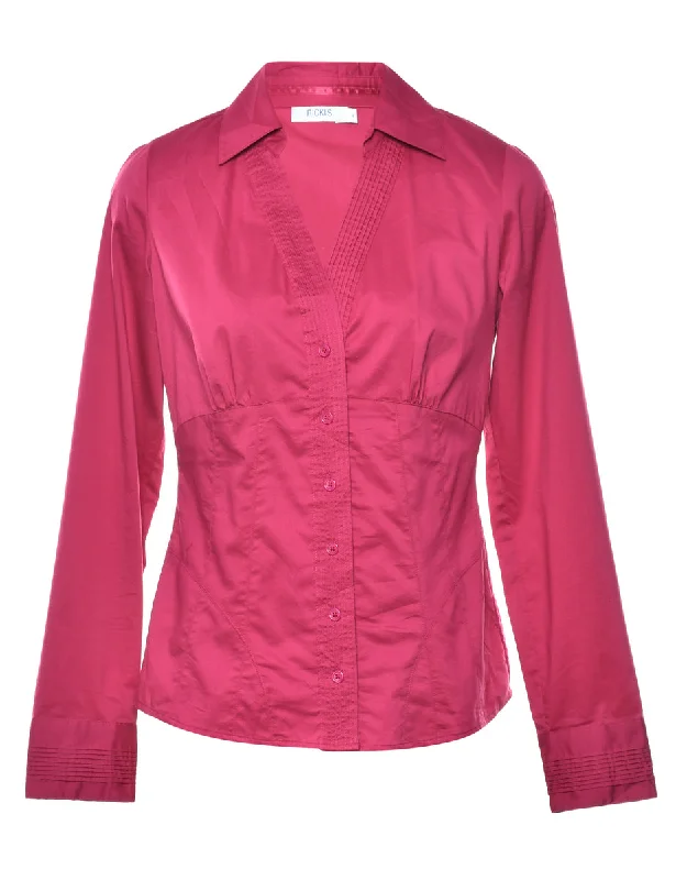 Breathable Style Pin Tucks Magenta Shirt - S