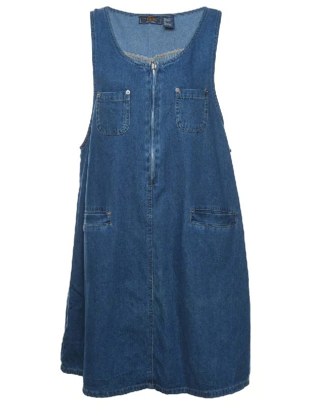 Fashion Comfort Pinafore Denim Dress - M