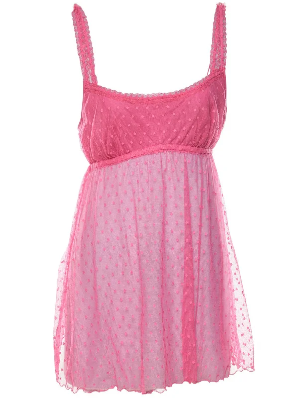 Soft Textures Pink Sheer Polka Dot Print Babydoll - M