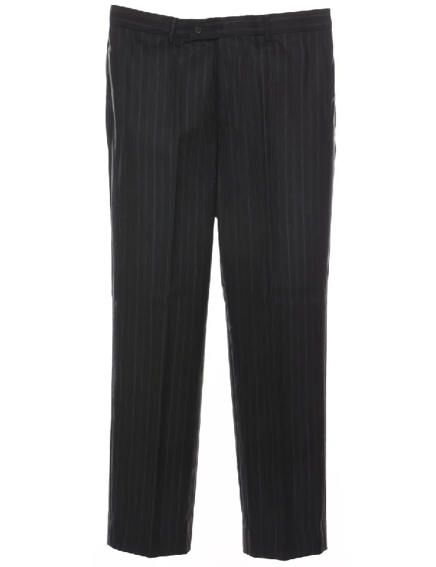 Casual Chic Looks Pinstriped Black Casual Trousers - W34 L32