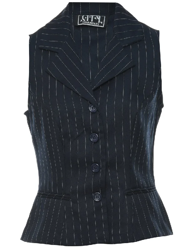 Noble Temperament Pinstriped Navy & White 1990s Waistcoat - S