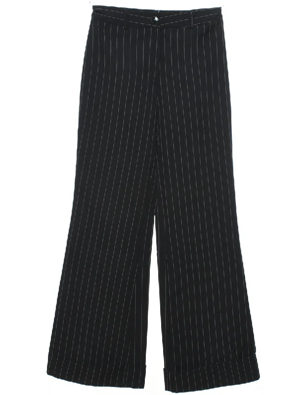 Bottom And Versatile Pinstripes Black Trousers - W25 L31