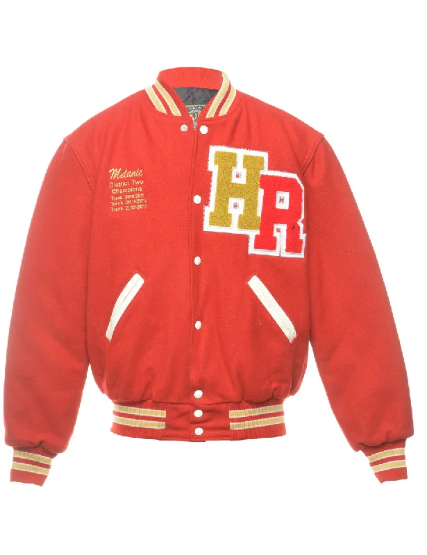 Comfortable Dresses Popper Front Red Bomber Jacket - L