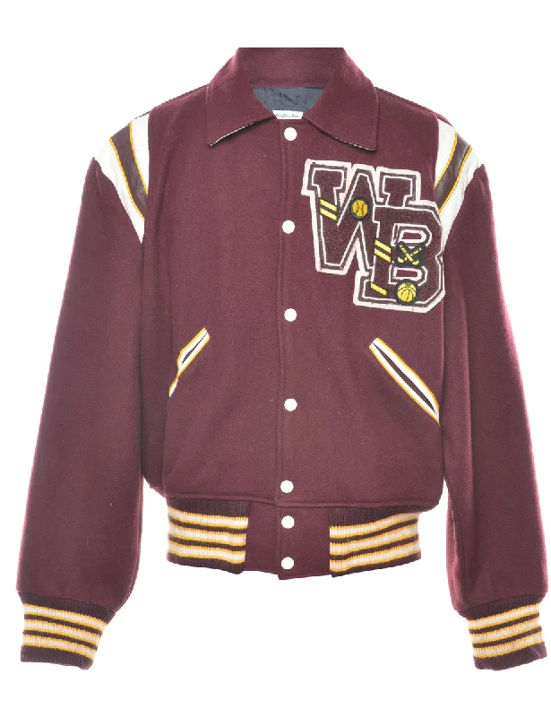 Trendy Wear Popper Front Maroon & Yellow Varsity Jacket - L